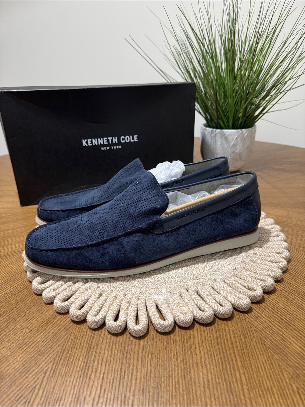 NEW Kenneth Cole mens 13 M navy blue suede Cyrus slip on loafer shoes NWB